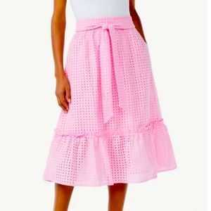 Scoop NYC Pink Eyelet Midi Skirt in Sz L